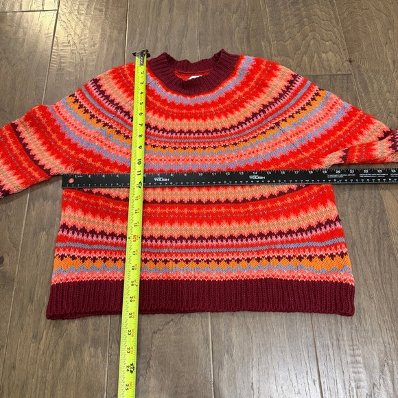 American Eagle Fair Isle Sweater Women Red Orange Pink Blue Cozy Pullover S - Picture 5 of 7